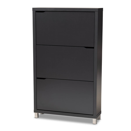 Baxton Studio Simms Grey Finished Wood Shoe Storage Cabinet with 6 Fold-Out Racks 156-9552